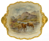  Hand Painted Highland Cattle by Royal Worcester - Tudor Tray - we have other hand painted items including Painted Fruit
